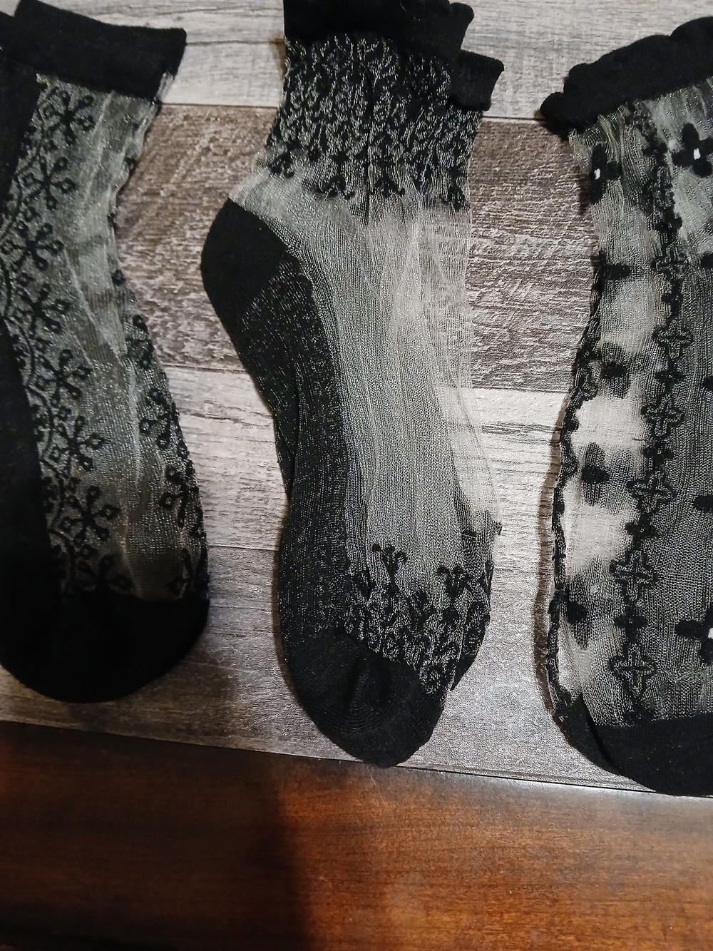 Sheer Patterned Black Anklet Socks - Pack of 3